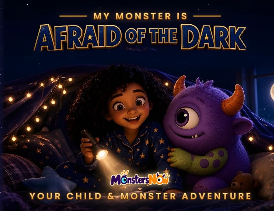 Cover of My Monster Is Afraid of the Dark, starring your child and their monster